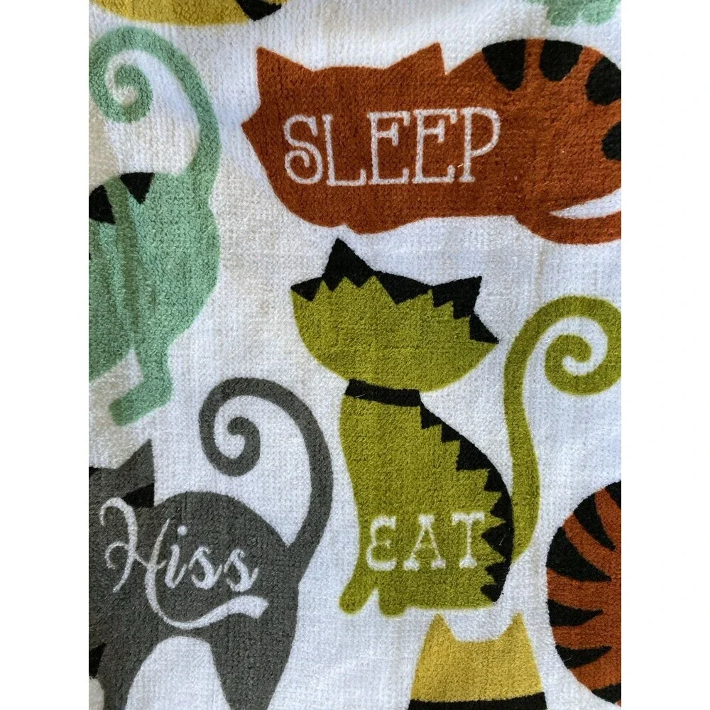 Crochet Top COLORFUL CATS Animal Print Hanging Kitchen Dish Towel Cat Button